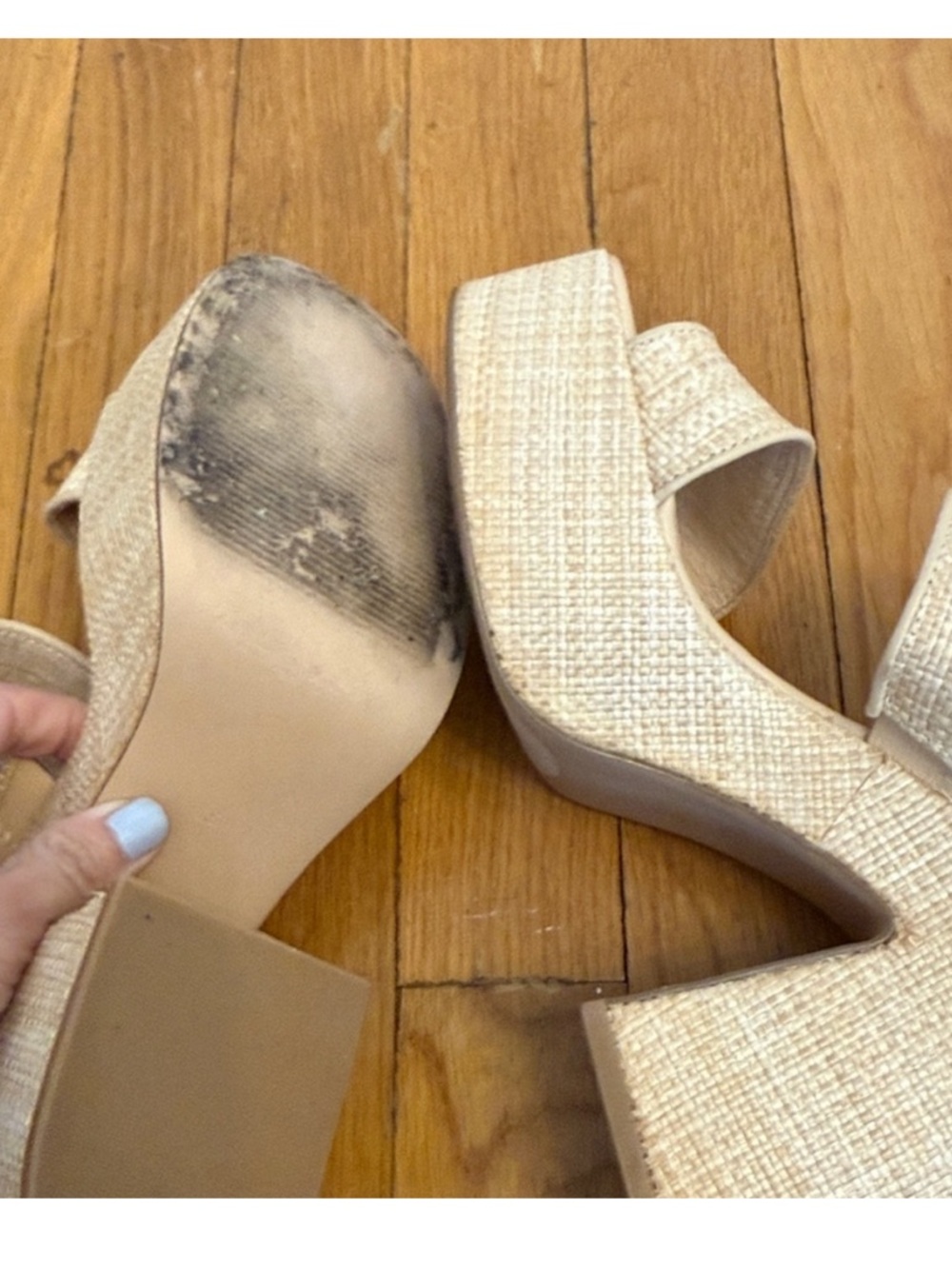 LAST CHANCE! STEVE MADDEN-VALORY Platform Sandals! Natural Raffia Beige/Tan! - Picture 4 of 4